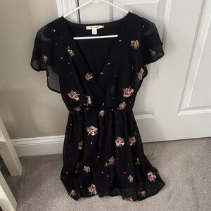 Francesca’s Black Floral Dress with Flutter Sleeves